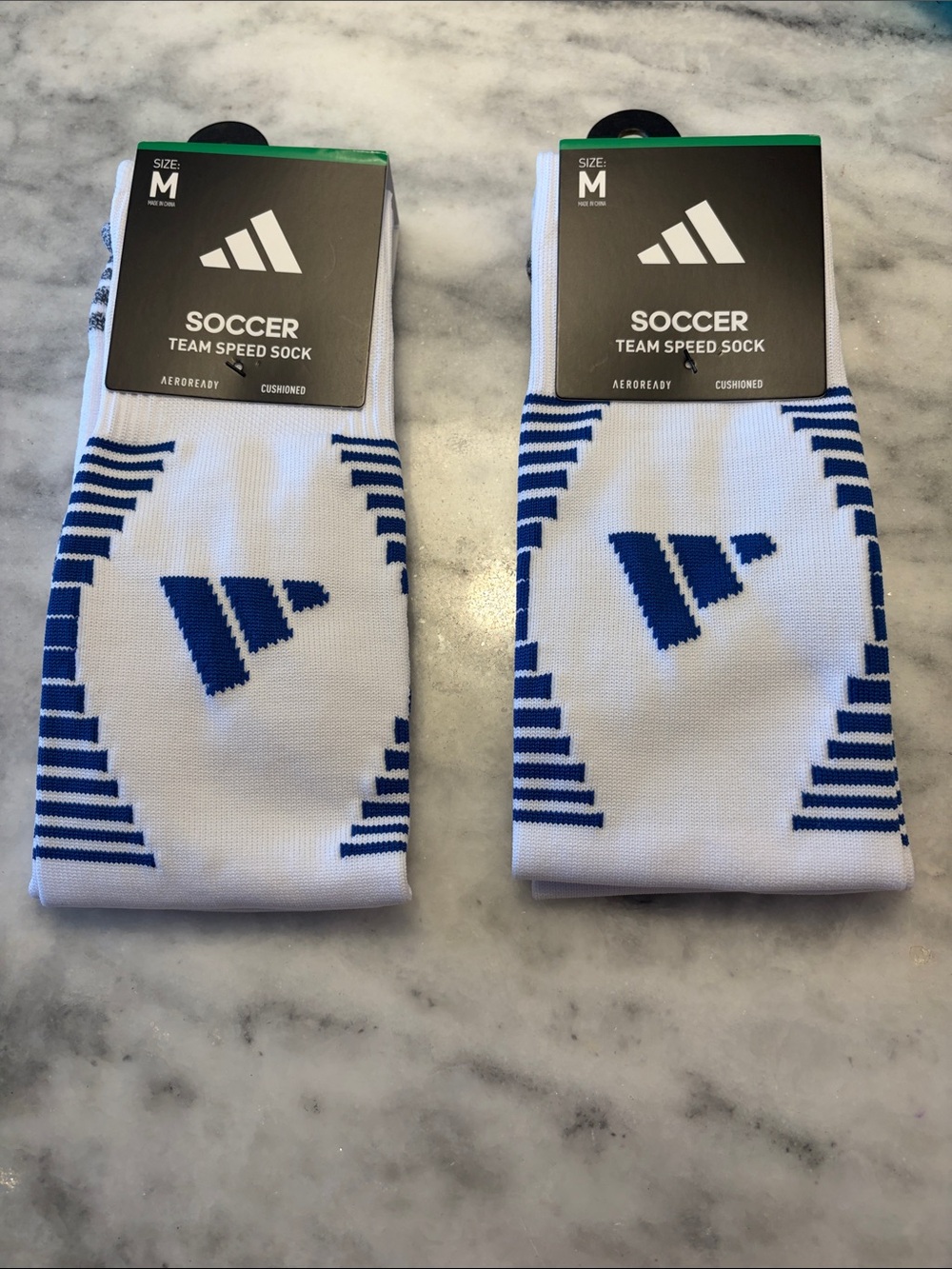 adidas White Athletic Soccer Team Speed Socks with Blue Accents